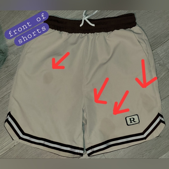 ROMWE Cream and Brown Drawstring Striped Athletic Shorts, Men's Extra Small (XS) - Picture 13 of 16